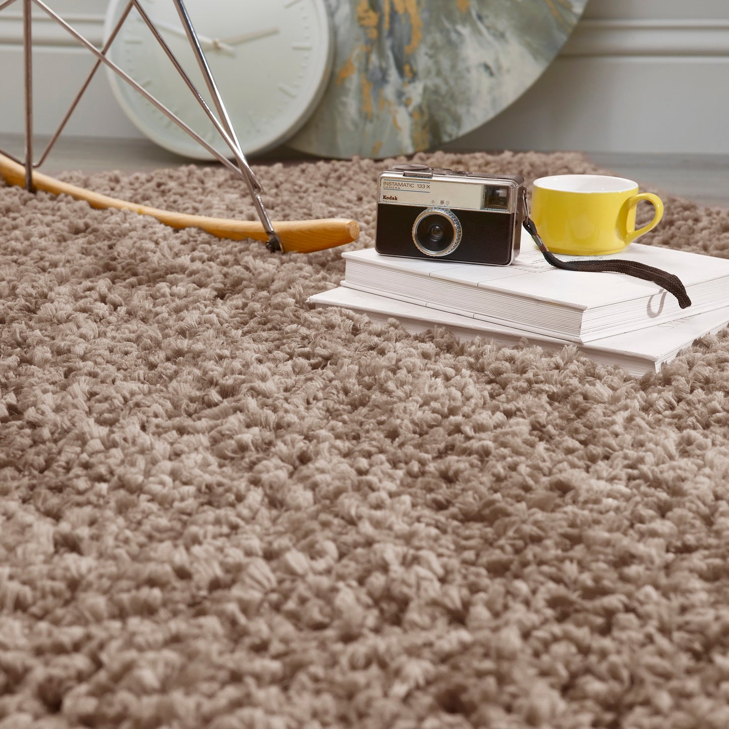 Origins Portland Modern Plain High Pile Super Soft Fluffy Shaggy Rug in Natural Brown