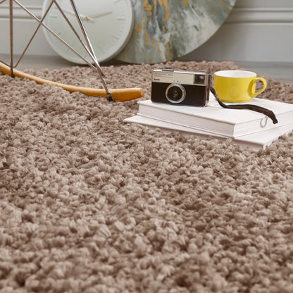 Origins Portland Modern Plain High Pile Super Soft Fluffy Shaggy Rug in Natural Brown