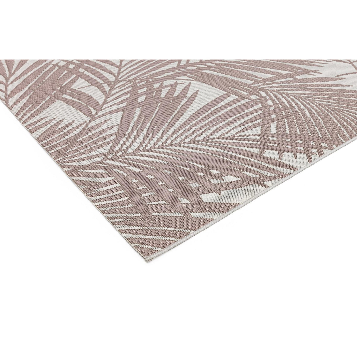 Patio Palm Botanical Leaf Pink & Natural Beige Indoor & Outdoor Flatweave Rug