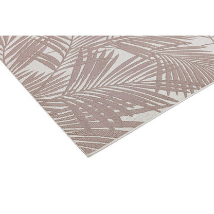 Patio Palm Botanical Leaf Pink & Natural Beige Indoor & Outdoor Flatweave Rug