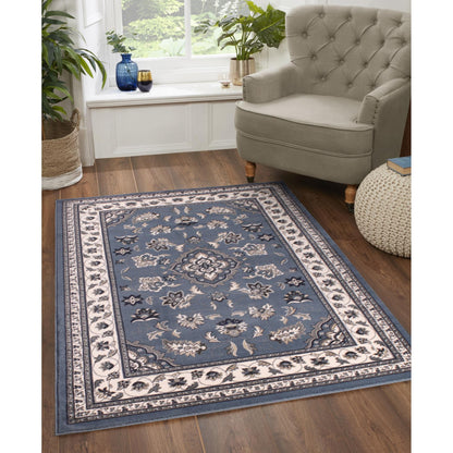 Sherborne Blauer Teppich, traditioneller klassischer orientalischer Schlafzimmer-/Wohnzimmerteppich 