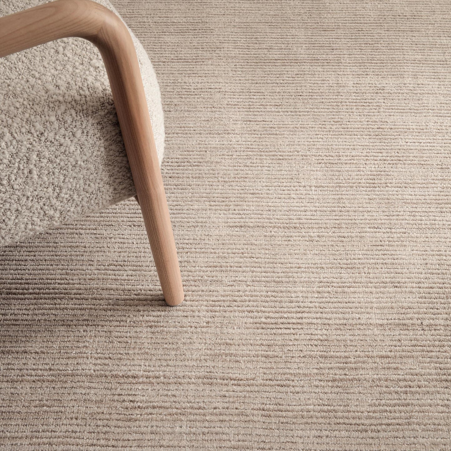 Hazy Putty Cream White Handwoven Rug – Tip-Sheared Finish Soft Wool Blend Plain Striped Carpet for Modern Interiors