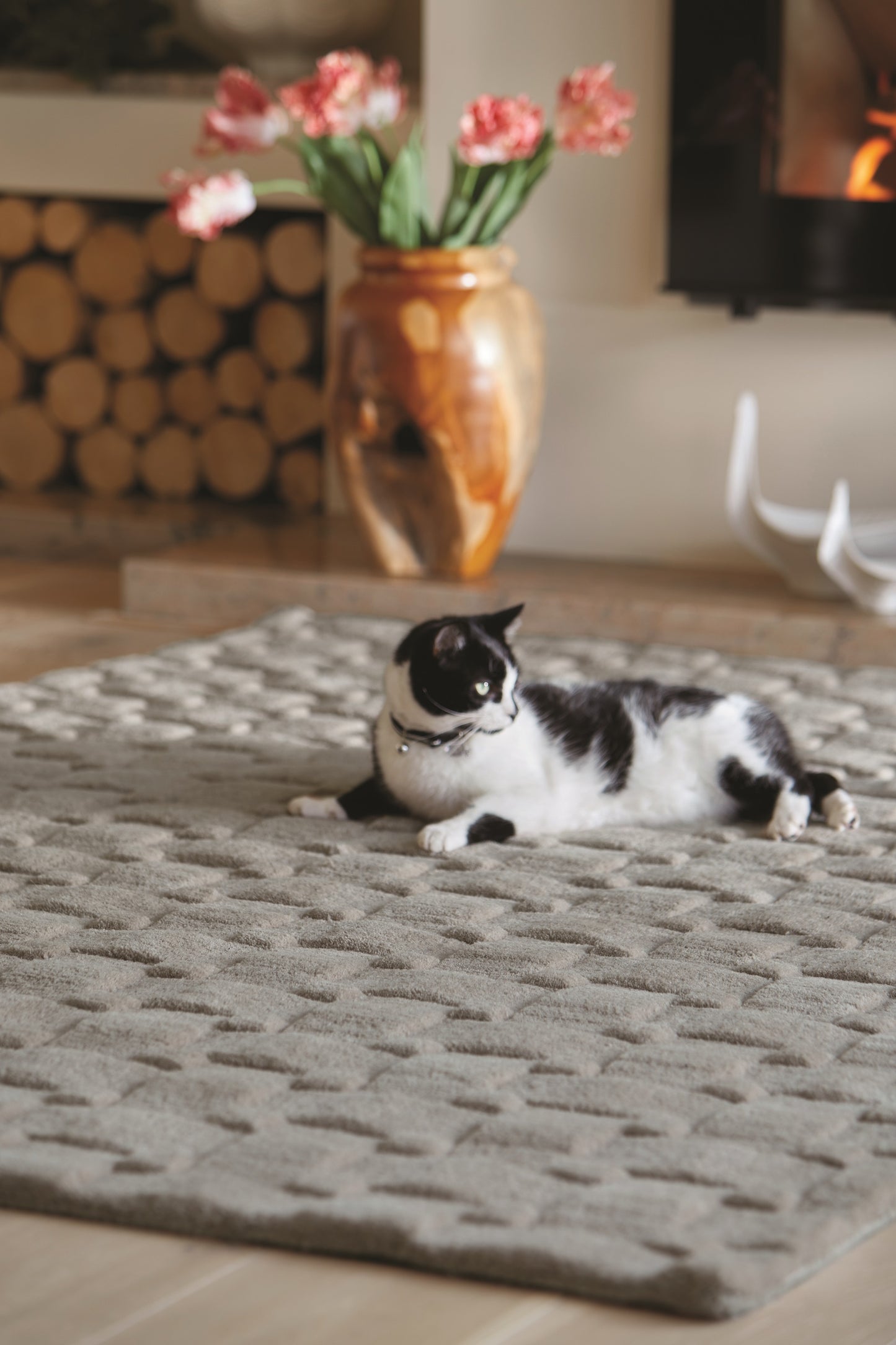 Origins Basketweave 3D Geometric Handmade Wool Rug in Grey