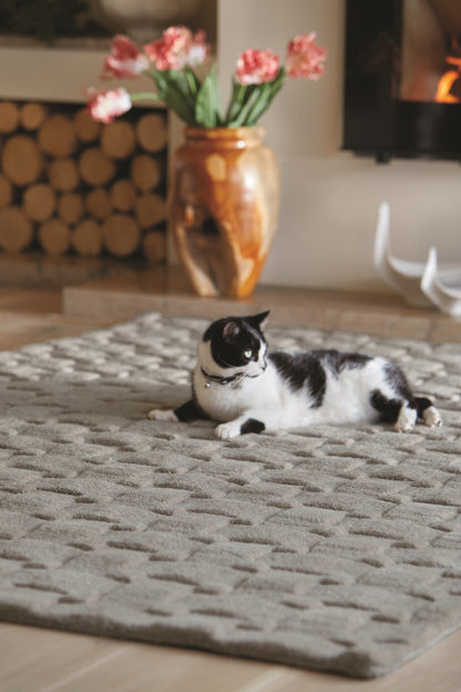 Origins Basketweave 3D Geometric Handmade Wool Rug in Grey