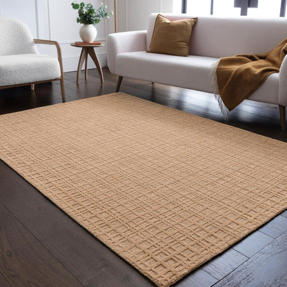 Thatch Honey Beige Handwoven Wool Rug – Neutral Checked Pattern in Undyed Wool Blend