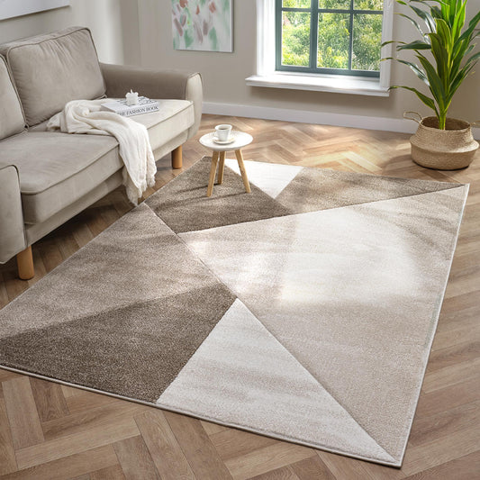 Orbit Eira Geometric 3D Carved Beige Rug – Modern Soft Textured Polyester Carpet for Living Room, Bedroom, and Hallway