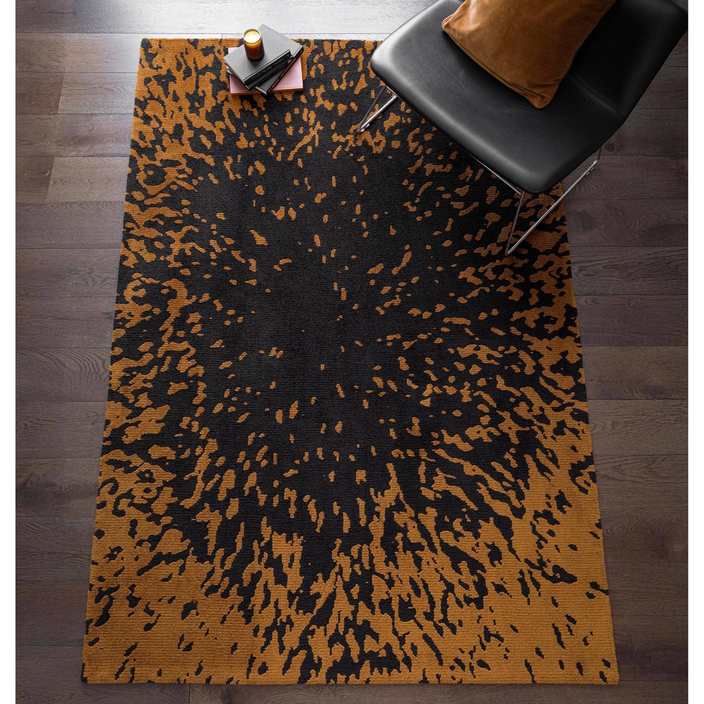 Wilder Splash Charcoal Orange Animal Inspired Rug – Modern Soft Textured Polyester Carpet
