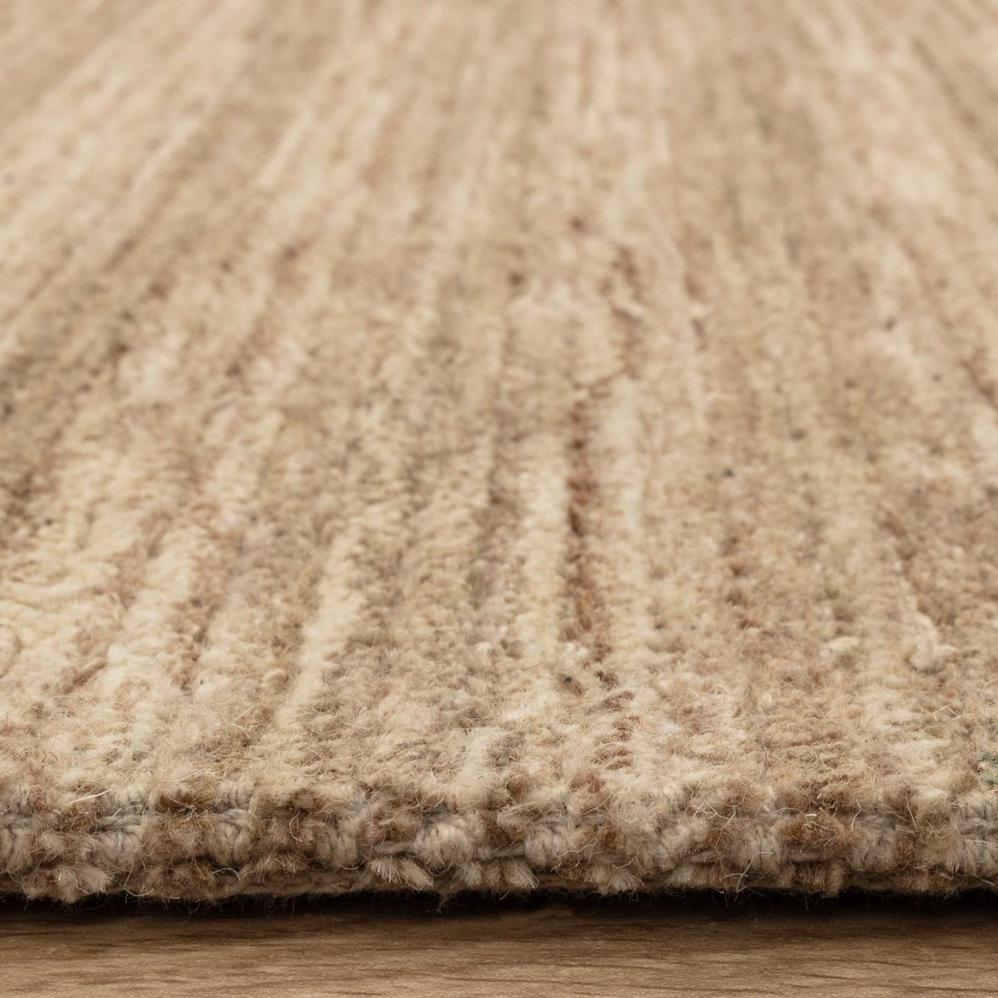 Hazy Honey Beige Natural Handwoven Rug – Soft Wool Blend Textured Striped Carpet for Modern Interiors