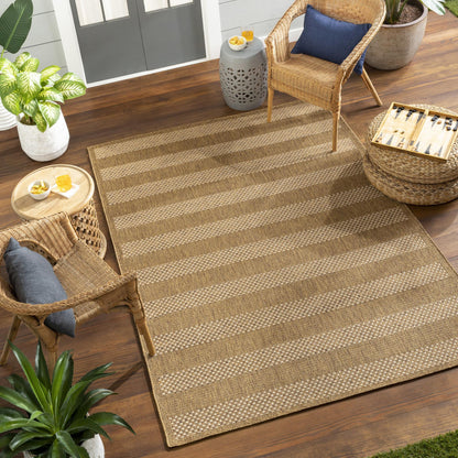 Pismo Beach PMB2302 Modern Striped Brown Indoor & Outdoor Flatweave Rug