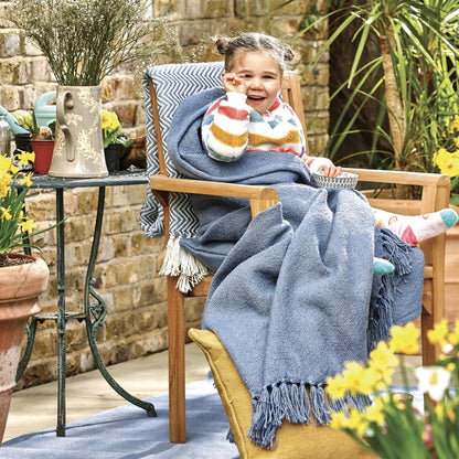 Hug Rug Woven Plain Throw Denim Blue Blanket Bed Sofa Chair Cover in 130 x 180 cm