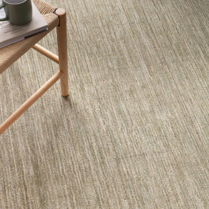 Hazy Pistachio Green Handwoven Rug – Tip-Sheared Finish Soft Wool Blend Plain Striped Carpet for Modern Interiors