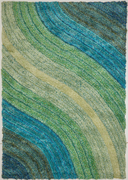 Lena Wave 3D Shaggy Rug – Teal Blue – 160x230 cm Soft Plush High Pile Carpet