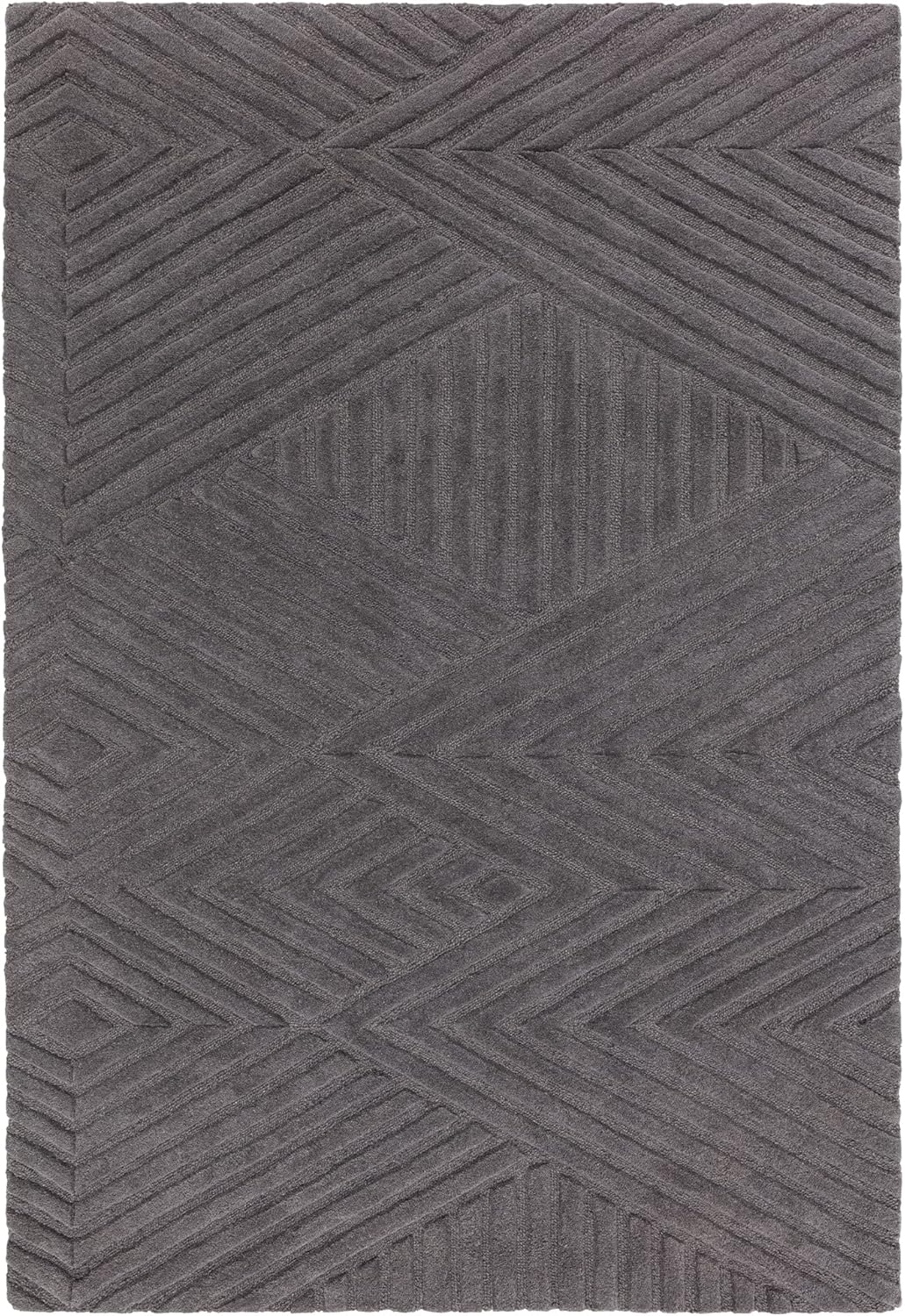 Hague Hand Made Wool Rug for Bedroom Dining Living Room Geometric Lines Tufted Modern Classic Soft Luxury Rug Charcoal