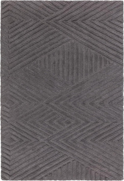 Hague Hand Made Wool Rug for Bedroom Dining Living Room Geometric Lines Tufted Modern Classic Soft Luxury Rug Charcoal