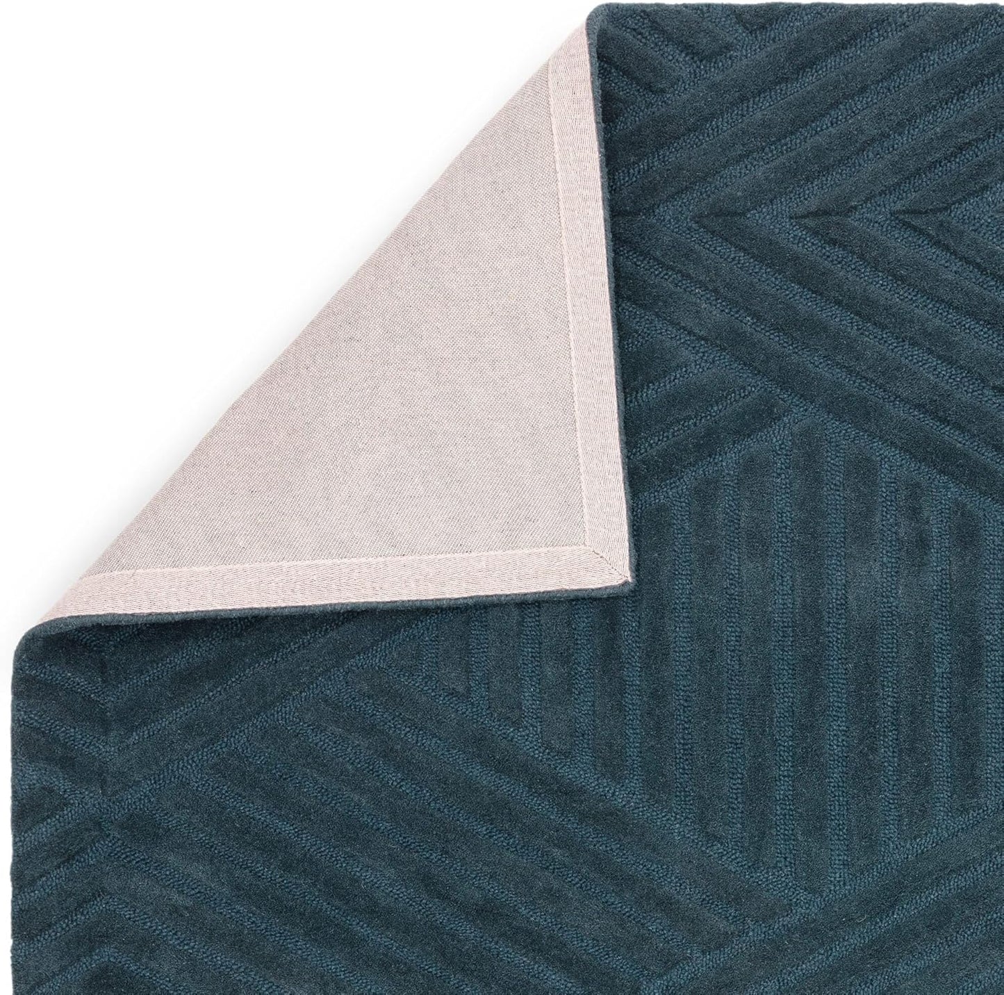 Hague Hand Made Wool Rug for Bedroom Dining Living Room Geometric Lines Tufted Modern Classic Soft Luxury Rug Teal Blue