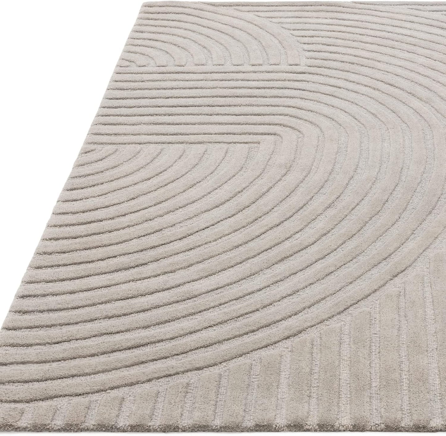 Hague Hand Made Wool Rug for Bedroom Dining Living Room Geometric Lines Tufted Modern Classic Soft Luxury Rug Silver
