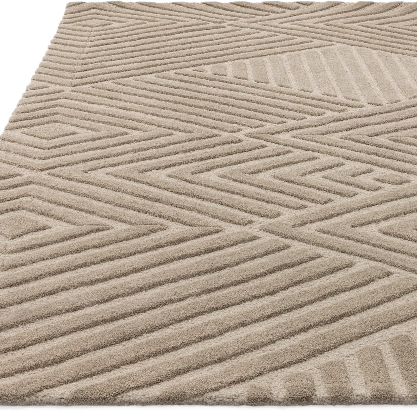 Hague Hand Made Wool Rug for Bedroom Dining Living Room Geometric Lines Tufted Modern Classic Soft Luxury Rug Taupe