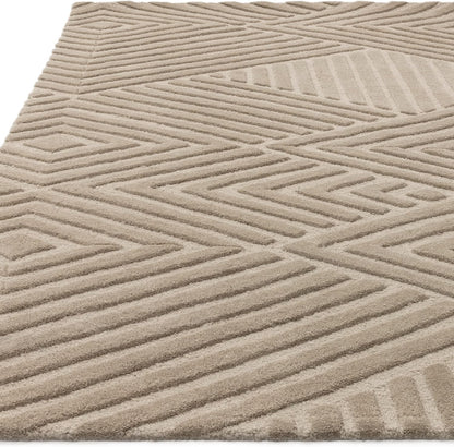 Hague Hand Made Wool Rug for Bedroom Dining Living Room Geometric Lines Tufted Modern Classic Soft Luxury Rug Taupe