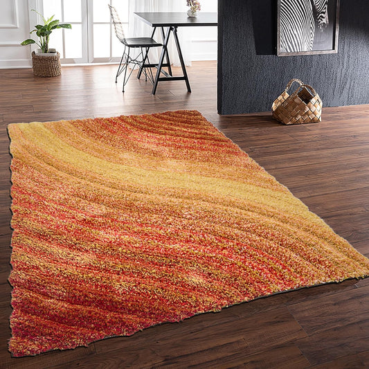 Lena Wave 3D Shaggy Rug – Terracotta – 160x230 cm Soft Plush High Pile Carpet