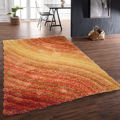 Shaggy-Teppich für Wohnzimmer, Schlafzimmer, Esszimmer, weicher Plüsch, flauschig, seidig, für den Bodenbereich, Lena, Wellenmuster, 3D-Shaggy-Teppich in großer Größe, 160 x 230 cm (5'3" x 7'7")