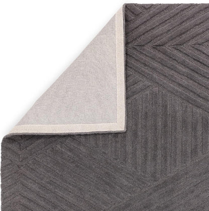 Hague Hand Made Wool Rug for Bedroom Dining Living Room Geometric Lines Tufted Modern Classic Soft Luxury Rug Charcoal