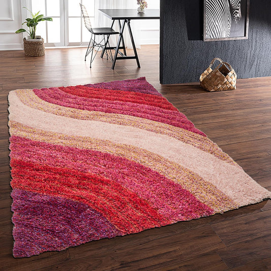 Lena Wave 3D Shaggy Rug – Pink – 160x230 cm Soft Plush High Pile Carpet