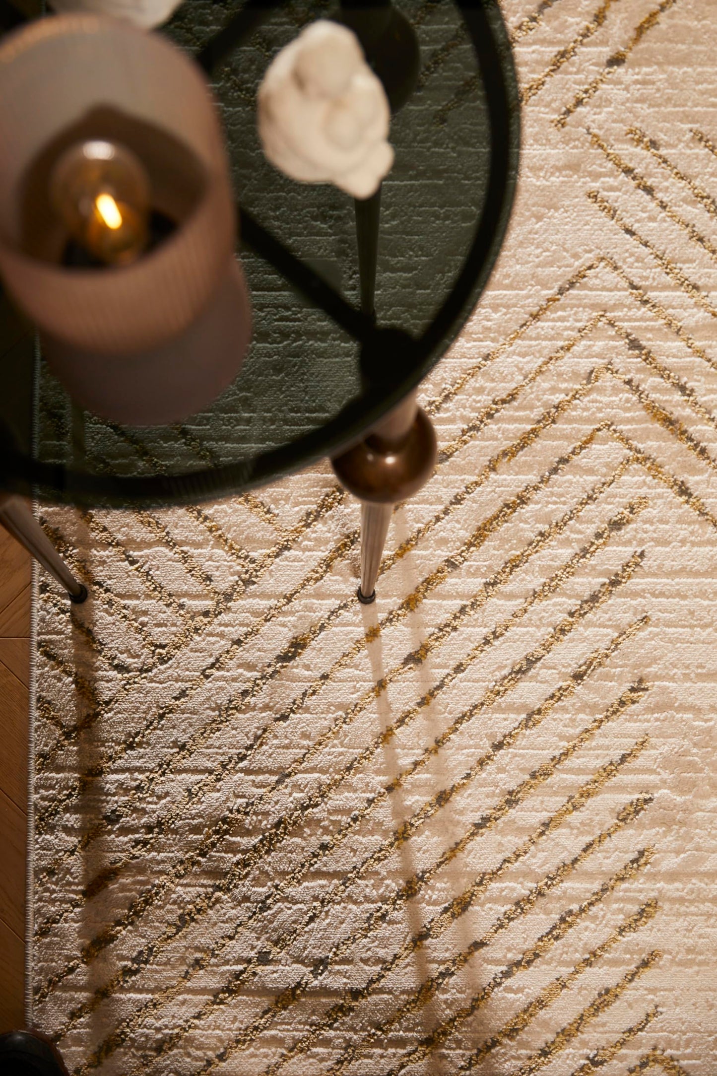 Modern Abstract Rug for Living Room Bedroom Dining Room Chic Geometric Soft Silky Short Pile Gold Ivory White Rug