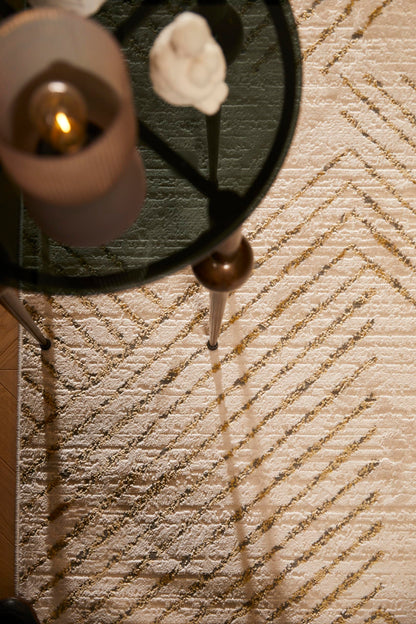 Modern Abstract Rug for Living Room Bedroom Dining Room Chic Geometric Soft Silky Short Pile Gold Ivory White Rug