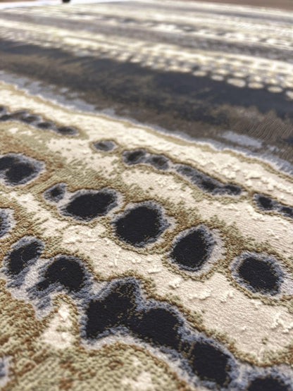 Batik Style Rug - Soft Touch Short Pile Area Carpet, Abstract Striped Design in Navy, Cream & Multi