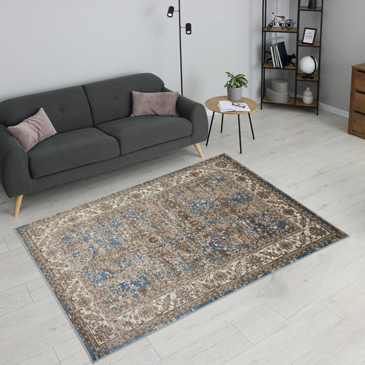 Bordered Blue 553A2 – Traditional Vintage Rug for Living Room, Dining Room, Bedroom