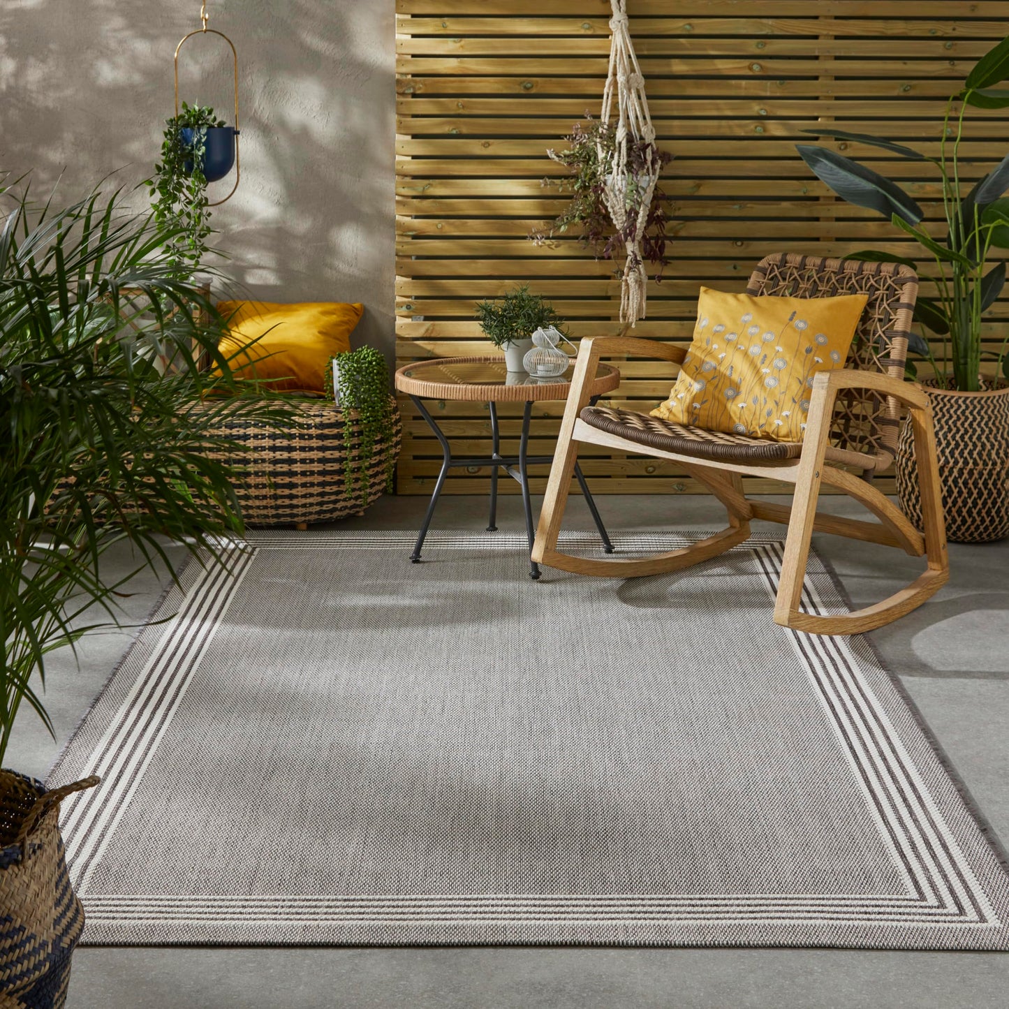 Outdoor-Teppich für Gartenterrasse, Balkon, Picknick, Veranda, Deck, Küche, Wohnzimmer, Campingmatten, Innen- und Außenbereich, gerahmter Teppichbereich, umrandet, TRZ02-Teppich