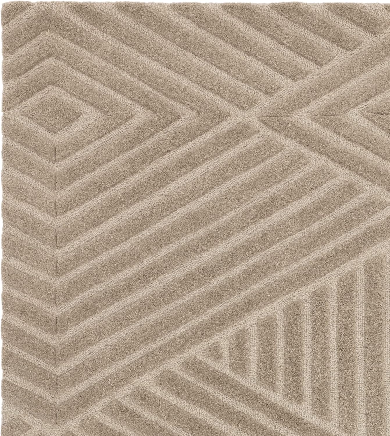 Hague Hand Made Wool Rug for Bedroom Dining Living Room Geometric Lines Tufted Modern Classic Soft Luxury Rug Taupe