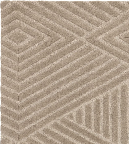 Hague Hand Made Wool Rug for Bedroom Dining Living Room Geometric Lines Tufted Modern Classic Soft Luxury Rug Taupe