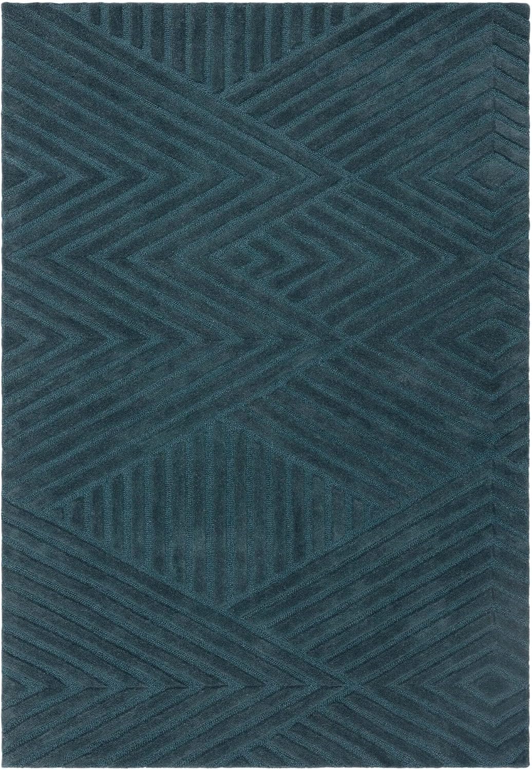 Hague Hand Made Wool Rug for Bedroom Dining Living Room Geometric Lines Tufted Modern Classic Soft Luxury Rug Teal Blue