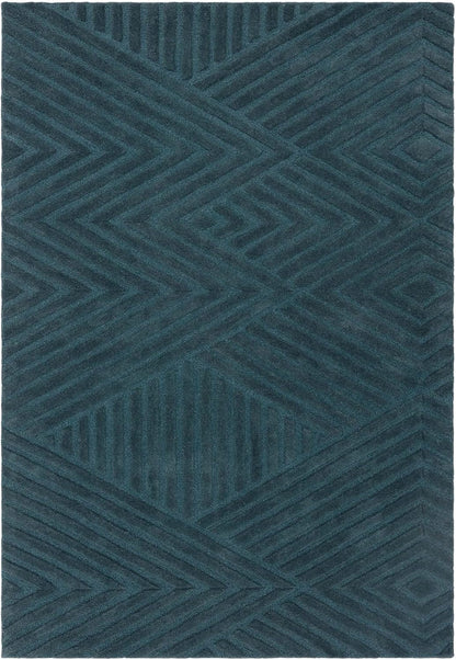 Hague Hand Made Wool Rug for Bedroom Dining Living Room Geometric Lines Tufted Modern Classic Soft Luxury Rug Teal Blue