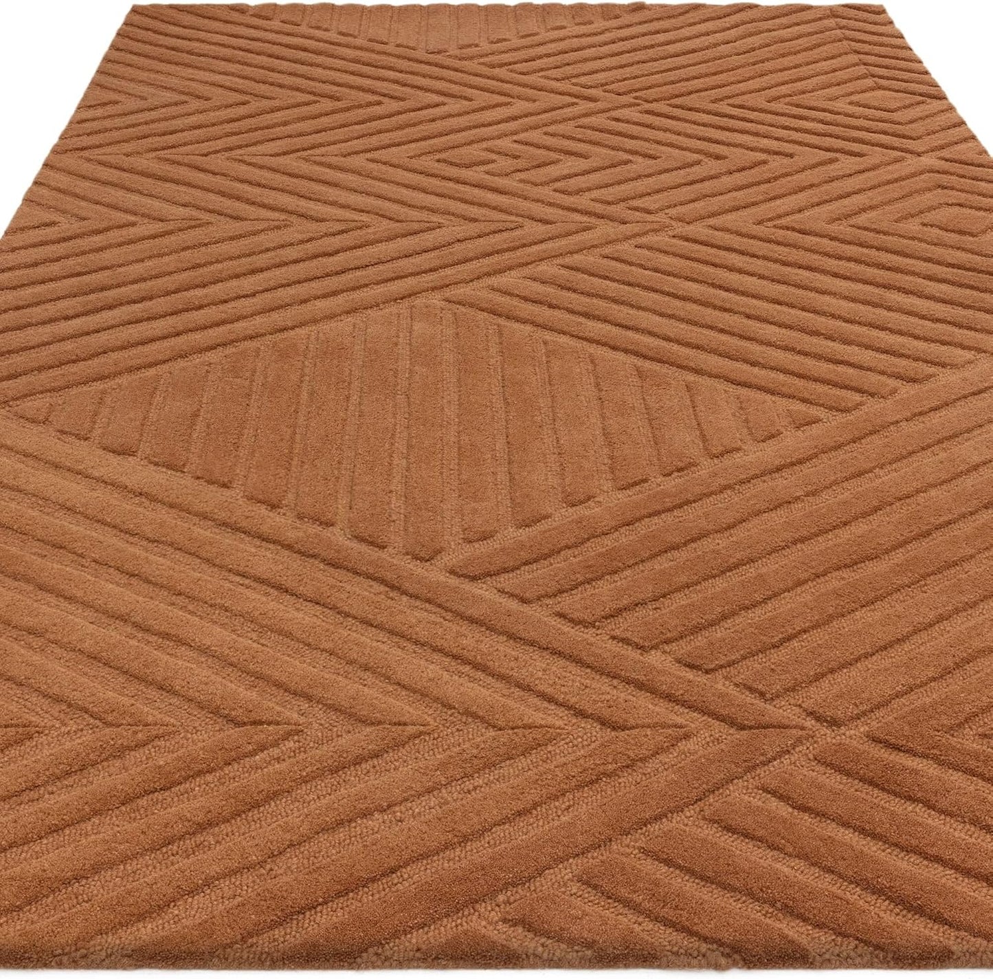 Hague Hand Made Wool Rug for Bedroom Dining Living Room Geometric Lines Tufted Modern Classic Soft Luxury Rug Desert Sand