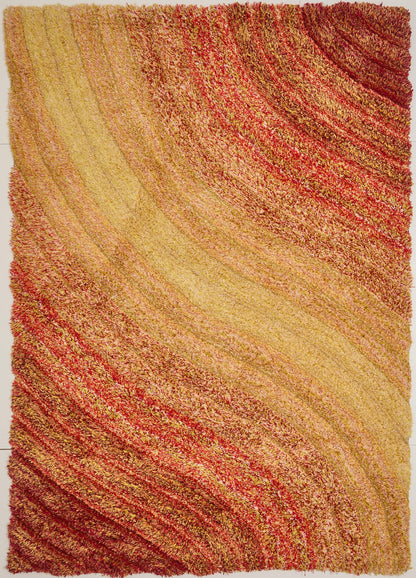 Shaggy-Teppich für Wohnzimmer, Schlafzimmer, Esszimmer, weicher Plüsch, flauschig, seidig, für den Bodenbereich, Lena, Wellenmuster, 3D-Shaggy-Teppich in großer Größe, 160 x 230 cm (5'3" x 7'7")