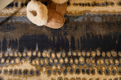 Batik Style Rug - Soft Touch Short Pile Area Carpet, Abstract Striped Design in Navy, Cream & Multi