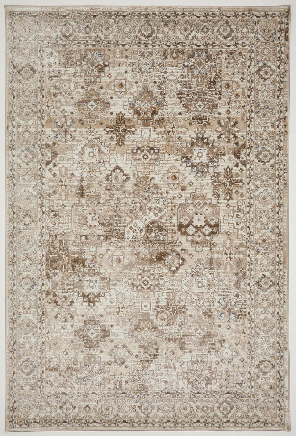 Cremebeiger Läufer 550AC mit Bordüre – Traditioneller Vintage-Anti-Rutsch-Flurteppich (66 x 230 cm &amp; 80 x 300 cm)