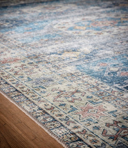 Waschbarer Läufer in Venedigblau – Traditioneller, rutschfester Flurteppich im Vintage-Stil (67 x 200 cm)