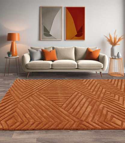 Hague Hand Made Wool Rug for Bedroom Dining Living Room Geometric Lines Tufted Modern Classic Soft Luxury Rug Desert Sand