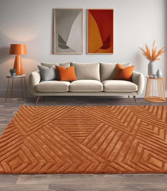 Hague Hand Made Wool Rug for Bedroom Dining Living Room Geometric Lines Tufted Modern Classic Soft Luxury Rug Desert Sand