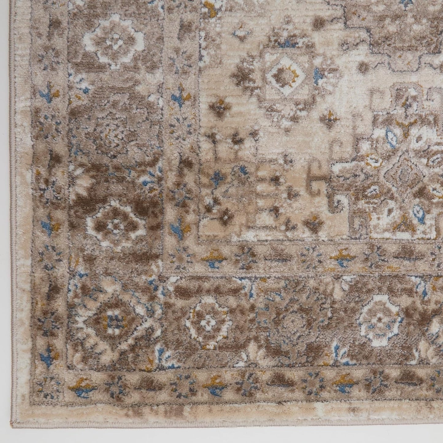 Bordered Cream Brown 550AQ Runner – Traditional Vintage Non-Slip Hallway Carpet