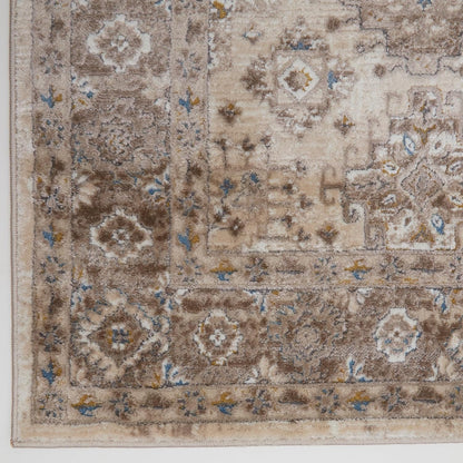 Bordered Cream Brown 550AQ Runner – Traditional Vintage Non-Slip Hallway Carpet
