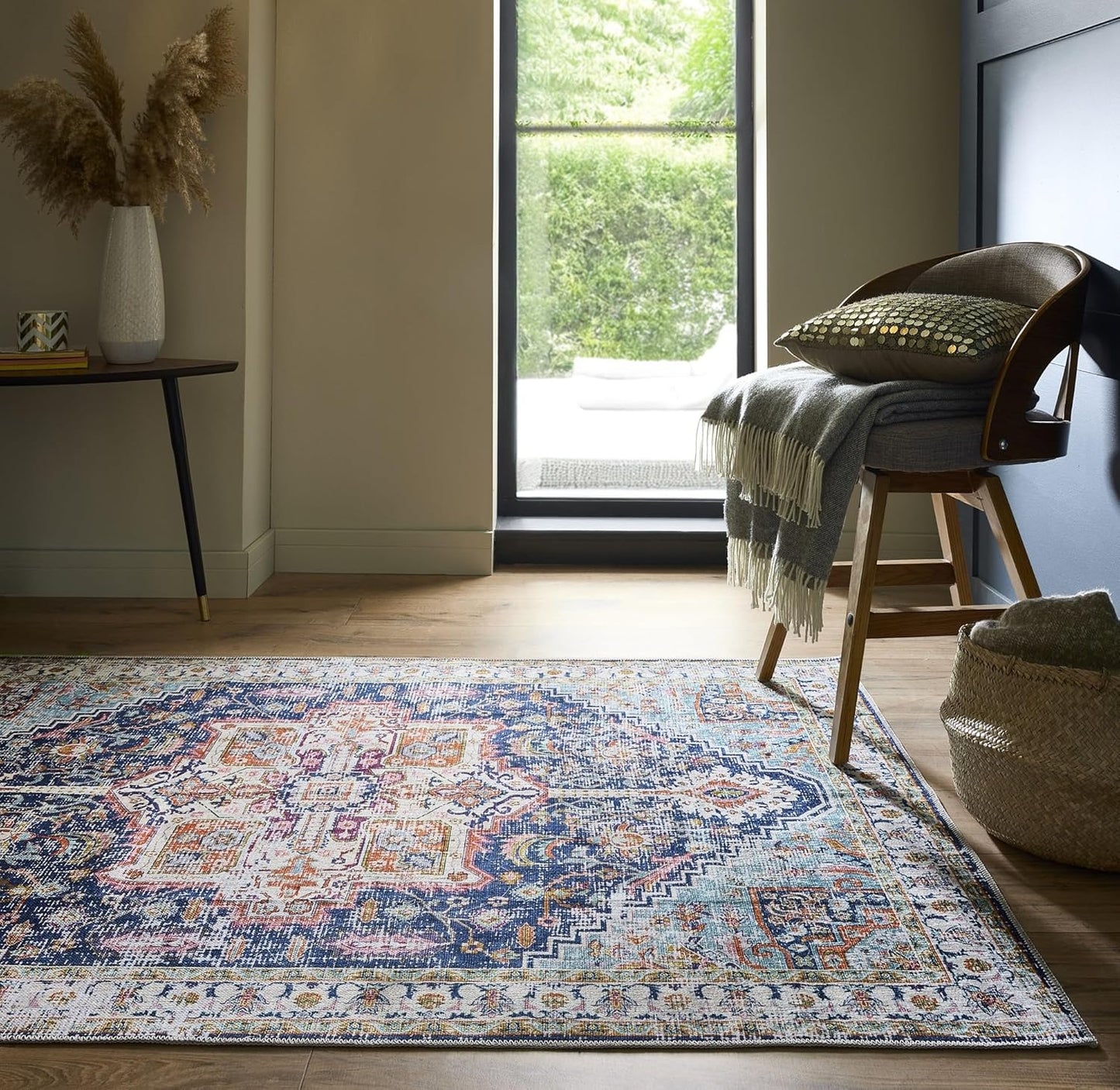 Granada Blue Emerald Waschbarer Läufer – Traditioneller Vintage Rutschfester Flurteppich (67 x 200 cm)