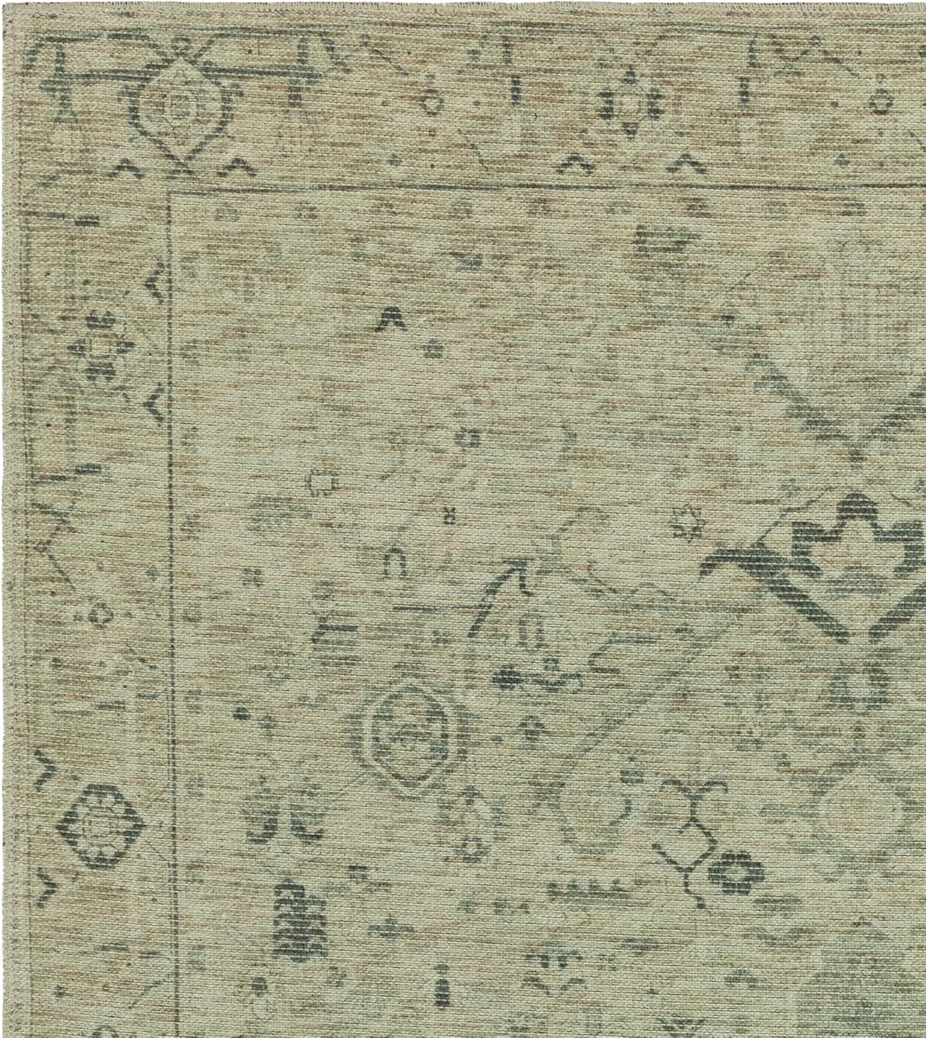 Kaya Traditional Chenille Rug – Vida Green – Classic Bordered Soft Flatweave Carpet