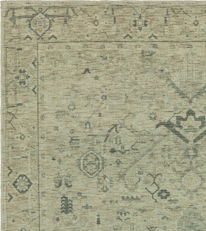 Kaya Traditional Chenille Rug – Vida Green – Classic Bordered Soft Flatweave Carpet