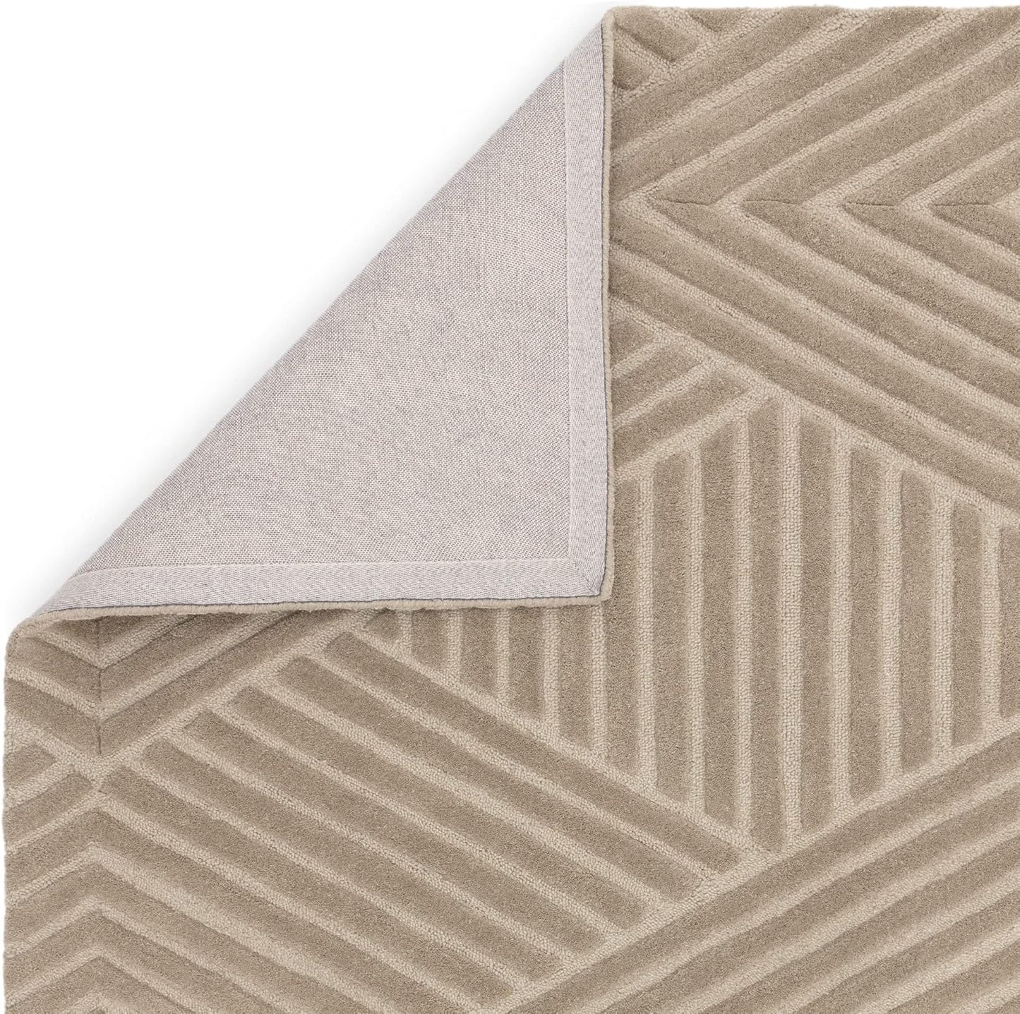 Hague Hand Made Wool Rug for Bedroom Dining Living Room Geometric Lines Tufted Modern Classic Soft Luxury Rug Taupe