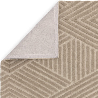 Hague Hand Made Wool Rug for Bedroom Dining Living Room Geometric Lines Tufted Modern Classic Soft Luxury Rug Taupe