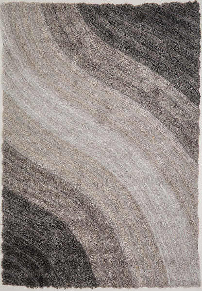 Shaggy-Teppich für Wohnzimmer, Schlafzimmer, Esszimmer, weicher Plüsch, flauschig, seidig, für den Bodenbereich, Lena, Wellenmuster, 3D-Shaggy-Teppich in großer Größe, 160 x 230 cm (5'3" x 7'7")